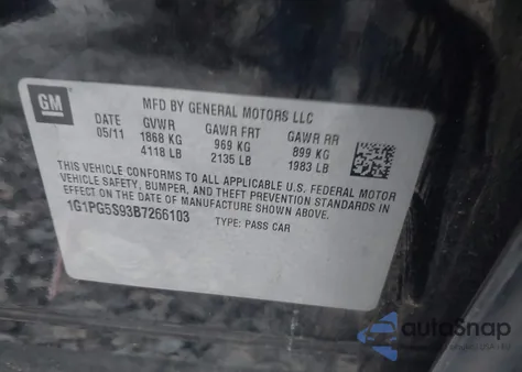2011 Chevrolet Cruze 2Lt from USA, damaged, VIN 1G1PG5S93B7266103